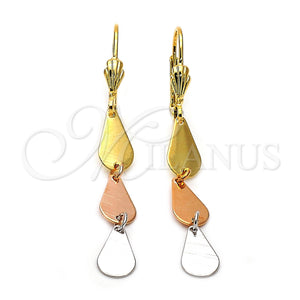 Arete Largo 02.63.2185 Oro Laminado, Diseño de Gota, Pulido, Tres Tonos