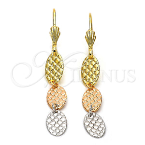 Arete Largo 02.63.2187 Oro Laminado, Diamantado, Tres Tonos