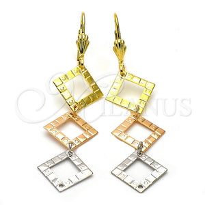 Arete Largo 02.63.2190 Oro Laminado, Diamantado, Tres Tonos
