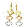 Arete Largo 02.63.2190 Oro Laminado, Diamantado, Tres Tonos