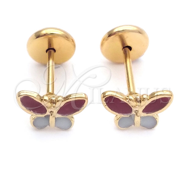 Arete Dormilona 02.09.0037 Oro Laminado, Diseño de Mariposa, Esmaltado, Tono Dorado