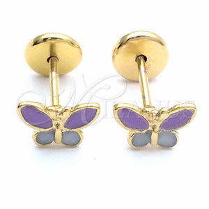 Arete Dormilona 02.09.0039 Oro Laminado, Diseño de Mariposa, Esmaltado, Tono Dorado
