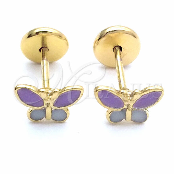 Arete Dormilona 02.09.0039 Oro Laminado, Diseño de Mariposa, Esmaltado, Tono Dorado