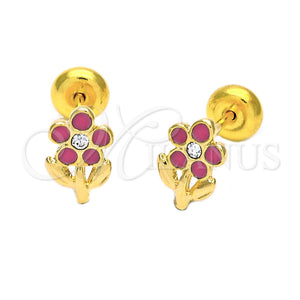 Arete Dormilona 02.09.0045 Oro Laminado, Diseño de Flor, Esmaltado, Tono Dorado
