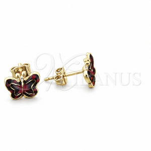 Arete Dormilona 5.126.096.1 *PROMO* Oro Laminado, Diseño de Mariposa, Esmaltado Multicolor, Tono Dorado