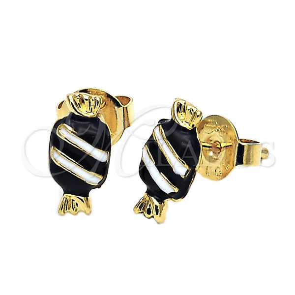 Arete Dormilona 5.126.098.2 *PROMO* Oro Laminado, Diseño de Caramelo, Esmaltado Negro, Tono Dorado