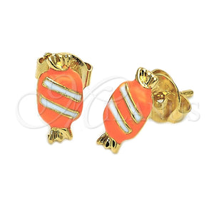Arete Dormilona 5.126.098.3 *PROMO* Oro Laminado, Diseño de Caramelo, Esmaltado Naranja, Tono Dorado