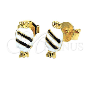 Arete Dormilona 5.126.098.4 *PROMO* Oro Laminado, Diseño de Caramelo, Esmaltado Blanco, Tono Dorado
