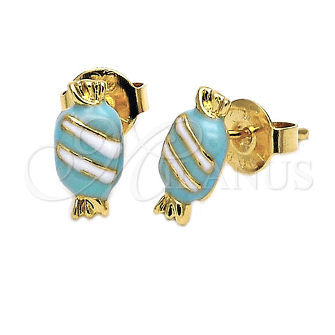 Arete Dormilona 5.126.098.8 *PROMO* Oro Laminado, Diseño de Caramelo, Esmaltado Azul, Tono Dorado