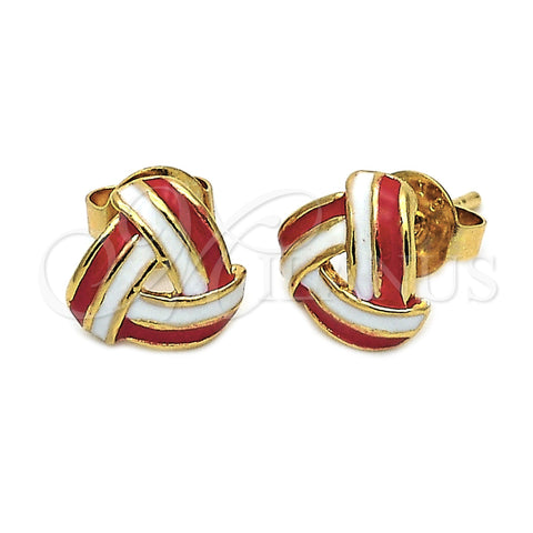 Arete Dormilona 5.126.057.1 *PROMO* Oro Laminado, Diseño de Nudo, Esmaltado Rojo, Tono Dorado