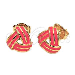Arete Dormilona 5.126.056.1 *PROMO* Oro Laminado, Diseño de Nudo, Esmaltado Rosado, Tono Dorado
