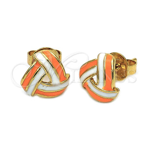 Arete Dormilona 5.126.057.2 *PROMO* Oro Laminado, Diseño de Nudo, Esmaltado Naranja, Tono Dorado