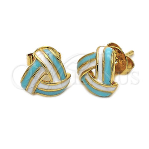Arete Dormilona 5.126.057.4 *PROMO* Oro Laminado, Diseño de Nudo, Esmaltado Turquesa, Tono Dorado