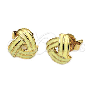 Arete Dormilona 5.126.054.3 *PROMO* Oro Laminado, Diseño de Nudo, Esmaltado Blanco, Tono Dorado