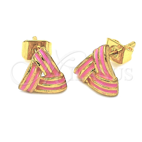 Arete Dormilona 5.126.029.3 *PROMO* Oro Laminado, Diseño de Nudo, Esmaltado Rosado, Tono Dorado