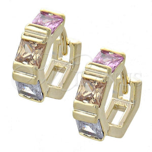 Argolla Huggie 02.65.2294 Oro Laminado, con Multicolor Zirconia Cubica, Pulido, Tono Dorado
