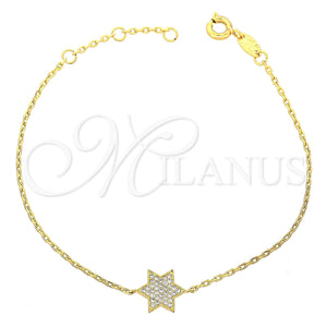 Pulsera Elegante 03.91.0029 Oro Laminado, Diseño de Estrella y Rolo, con Blanca Micro Pave, Pulido, Tono Dorado (7 Inches Length)