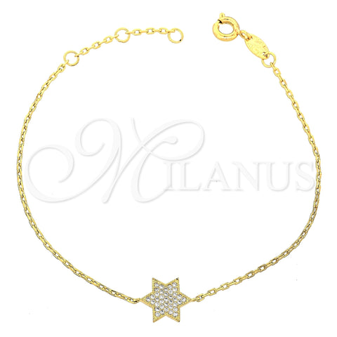 Pulsera Elegante 03.91.0029 Oro Laminado, Diseño de Estrella y Rolo, con Blanca Micro Pave, Pulido, Tono Dorado (7 Inches Length)