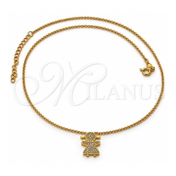 Collares con Dije 04.91.0002 Oro Laminado, Diseño de Niñita Pequeña, con Micro Pave Blanca, Pulido, Tono Dorado (18 Pulgadas de Largo)