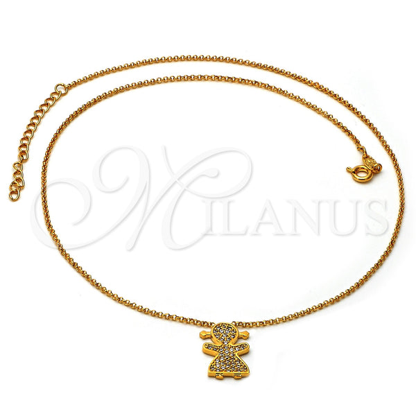 Collares con Dije 04.91.0002 Oro Laminado, Diseño de Niñita Pequeña, con Blanca Micro Pave, Pulido, Tono Dorado (18 Inches Length)