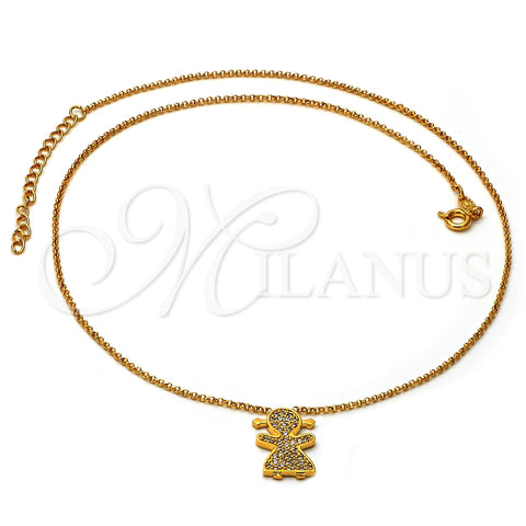 Collares con Dije 04.91.0002 Oro Laminado, Diseño de Niñita Pequeña, con Blanca Micro Pave, Pulido, Tono Dorado (18 Inches Length)