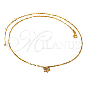 Collares con Dije 04.91.0006 Oro Laminado, Diseño de Estrella y Rolo, con Blanca Micro Pave, Pulido, Tono Dorado (20 Inches Length)