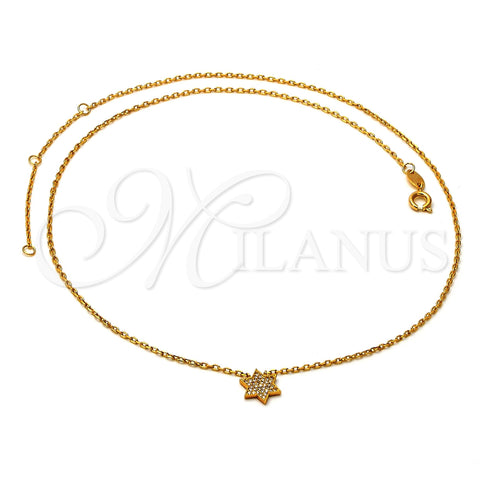 Collares con Dije 04.91.0006 Oro Laminado, Diseño de Estrella y Rolo, con Blanca Micro Pave, Pulido, Tono Dorado (20 Inches Length)