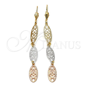 Arete Largo 02.63.2269 Oro Laminado, Diamantado, Tres Tonos