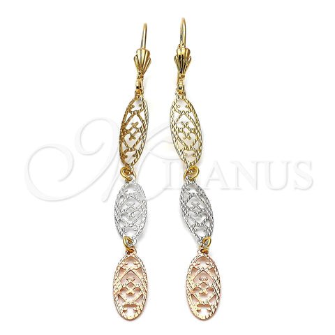 Arete Largo 02.63.2269 Oro Laminado, Diamantado, Tres Tonos
