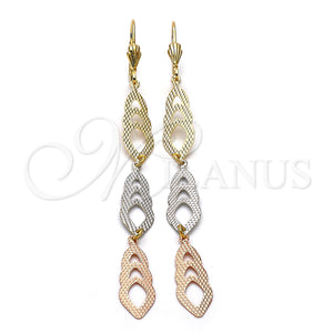 Arete Largo 02.63.2270 Oro Laminado, Diamantado, Tres Tonos