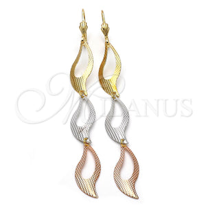 Arete Largo 02.63.2271 Oro Laminado, Diamantado, Tres Tonos