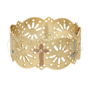 Aro Individual 03.08.0101.05 Chapa de Oro, Diseño de Cruz, con Blanca Zirconia Cubica, Pulido, Tres Tonos (25 MM Thickness, Size 5 (2.50 Diameter))