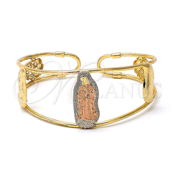 Aro Individual 03.08.0120 Chapa de Oro, Diseño de Guadalupe y Oja, Diamantado, Tres Tonos (30 MM Thickness, One size fits all)