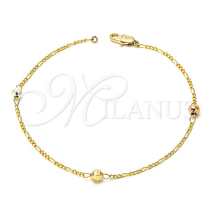 Pulsera Elegante 03.08.0131.08 Chapa de Oro, Diseño de Bola, Pulido, Tres Tonos (20 MM Thickness, 8 Inches Length)