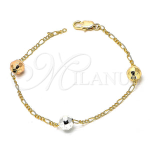 Pulsera Elegante 03.08.0132.08 Chapa de Oro, Diseño de Bola, Pulido, Tres Tonos (35 MM Thickness, 8 Inches Length)