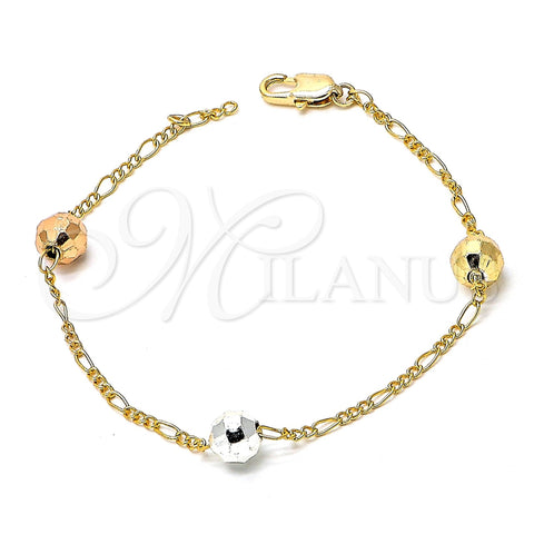 Pulsera Elegante 03.08.0132.08 Chapa de Oro, Diseño de Bola, Pulido, Tres Tonos (35 MM Thickness, 8 Inches Length)