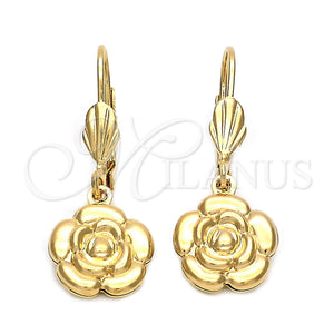 Arete Colgante 5.108.015 Oro Laminado, Diseño de Flor, Diamantado, Tono Dorado