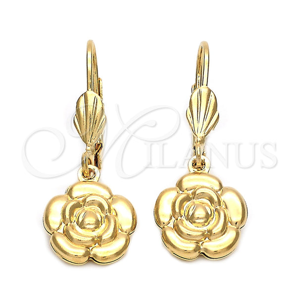 Arete Colgante 5.108.015 Oro Laminado, Diseño de Flor, Diamantado, Tono Dorado