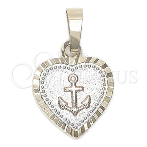 Dije Elegante 05.163.0029.1 Oro Laminado, Diseño de Corazón y Ancla, Diamantado, Tres Tonos