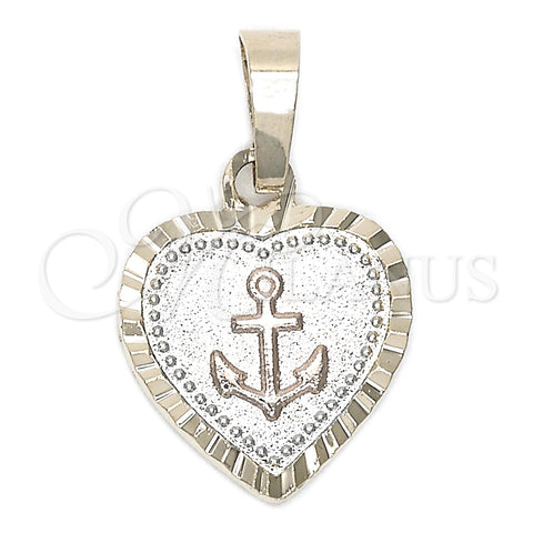 Dije Elegante 05.163.0029.1 Oro Laminado, Diseño de Corazón y Ancla, Diamantado, Tres Tonos