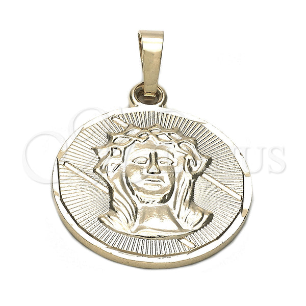 Dije Religioso 05.163.0035 Oro Laminado, Diseño de Jesus, Diamantado, Tono Dorado