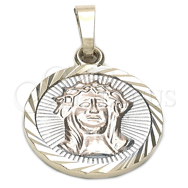 Dije Religioso 05.163.0038.1 Oro Laminado, Diseño de Jesus, Diamantado, Tres Tonos