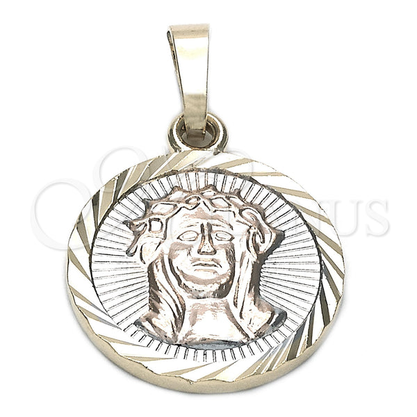 Dije Religioso 05.163.0039.1 Oro Laminado, Diseño de Jesus, Diamantado, Tres Tonos