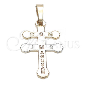 Dije Religioso 05.163.0041.1 Oro Laminado, Diseño de Cruz, Diamantado, Tres Tonos