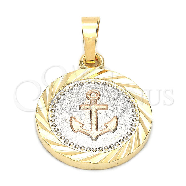 Dije Elegante 5.187.023.2 Oro Laminado, Diseño de Ancla, Diamantado, Tres Tonos
