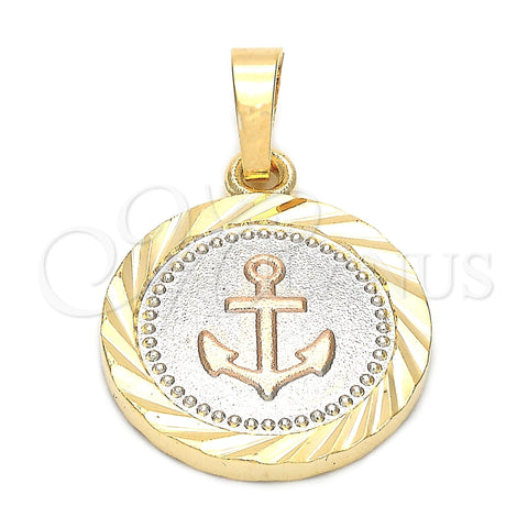 Dije Elegante 5.187.023.2 Oro Laminado, Diseño de Ancla, Diamantado, Tres Tonos