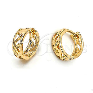 Argolla Huggie 02.164.0008 Oro Laminado, Diseño de Oja, Diamantado, Tono Dorado