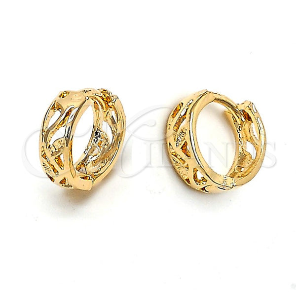 Argolla Huggie 02.164.0008 Oro Laminado, Diseño de Oja, Diamantado, Tono Dorado