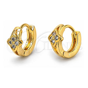 Argolla Huggie 02.165.0004 Oro Laminado, Diseño de Flor, con Micro Pave Blanca, Pulido, Tono Dorado