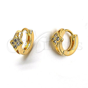 Argolla Huggie 02.165.0004 Oro Laminado, Diseño de Flor, con Blanca Micro Pave, Pulido, Tono Dorado